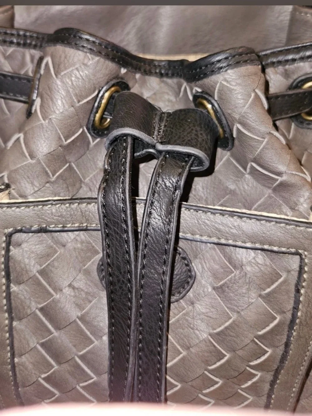 Simply Noelle Woven Backpack Purse Gray Black Boho Drawstring Shoulder Bag